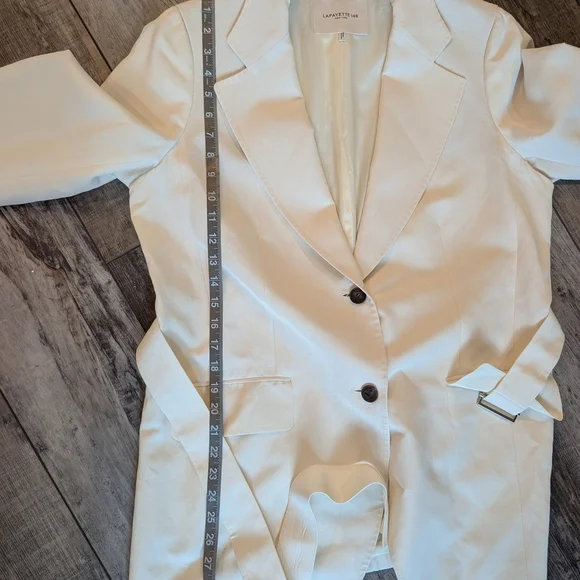 Lafayette 148 New York Kettson Cream Belted Suit Jacket Size 10 - Picture 13 of 14